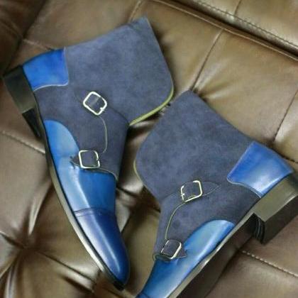 Men Handmade Multi Color Leather And Suede Boot,..