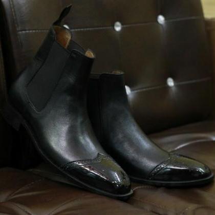 Men Handmade Black Leather Boots Goodyear Welted