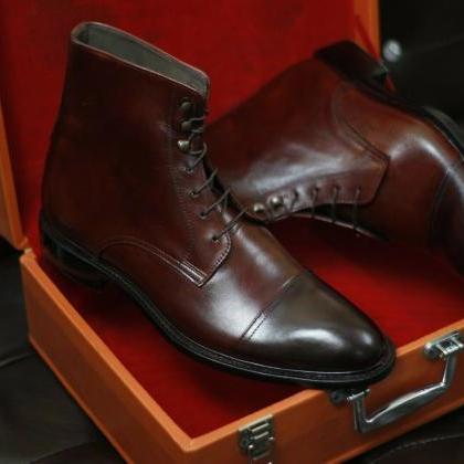 Men Handmade Brown Wingtip Leather Boot Goodyear..