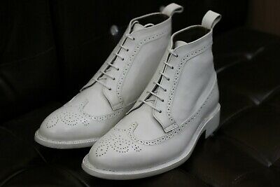 Men Handmade White Leather Boot,wingtip, Goodyear Welted