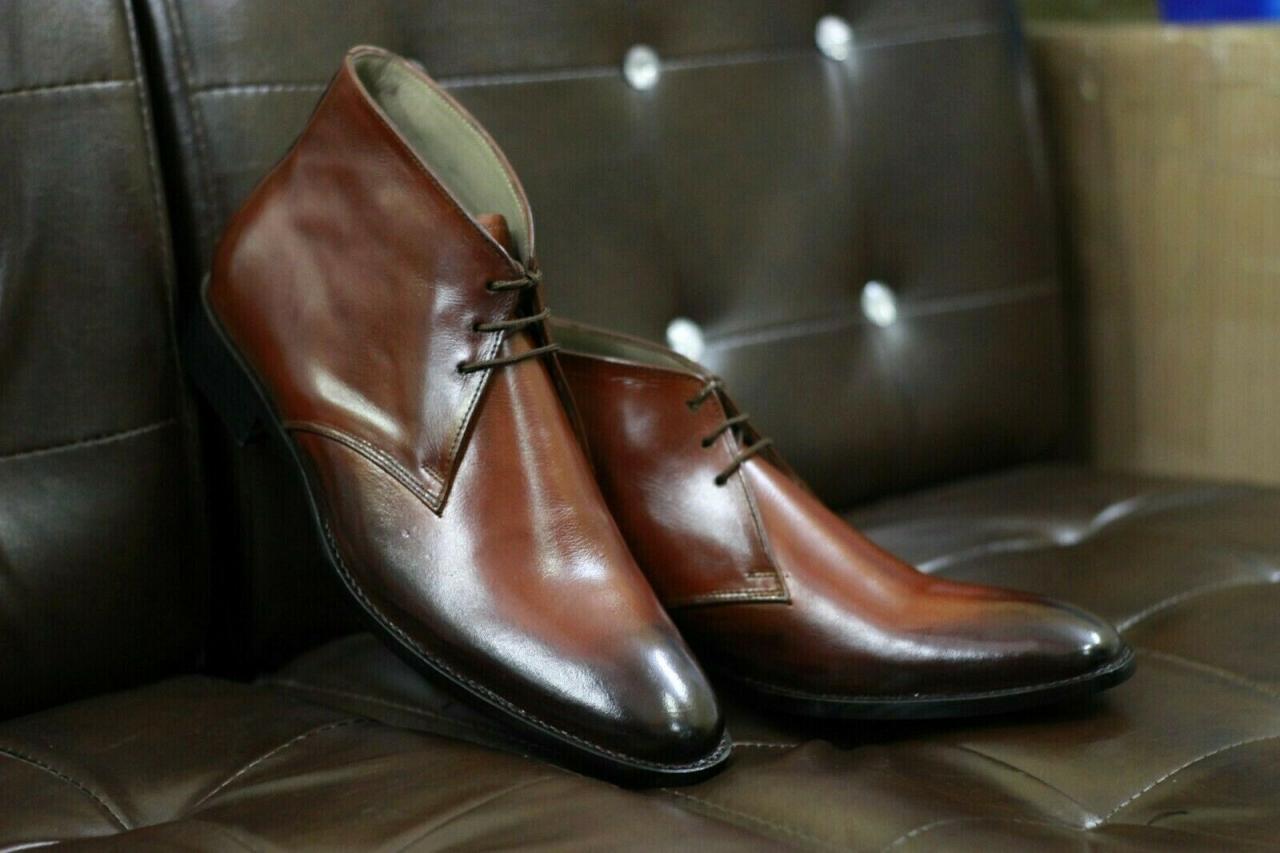 Men Handmade Chukka Leather Boot, Goodyear Welted