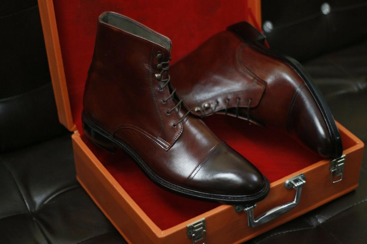 Men Handmade Brown Wingtip Leather Boot Goodyear Welted