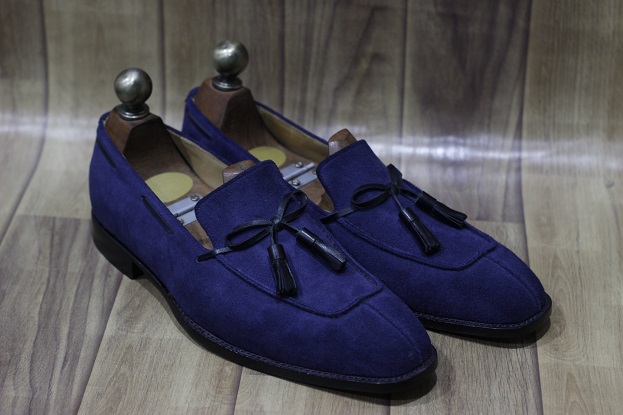 Men's Handmade Navy Blue Suede Leather Slip On Stylish Teasel Loafers ...